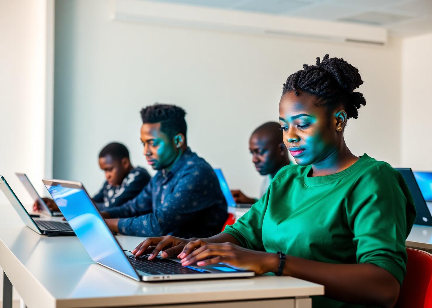 Students learning with laptops