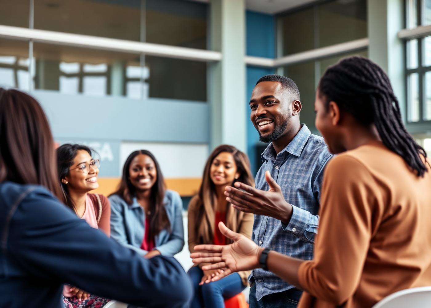 Speaking with a circle of students