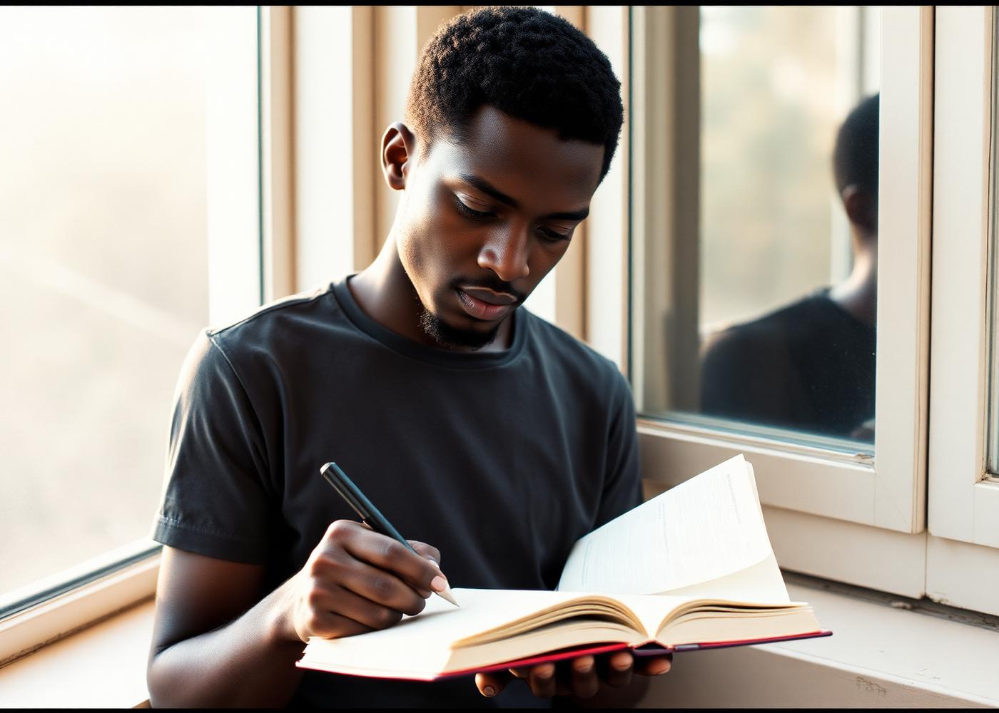 Writing and reflecting by a window